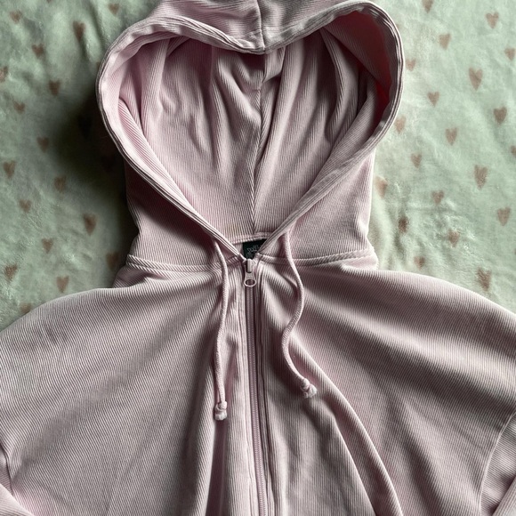 Pink Cropped Zip-Up Hoodie - Picture 2 of 4